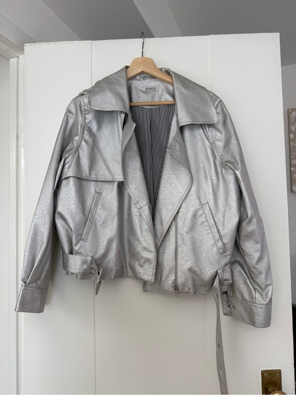 Vagabond Metallic Silver Leather Moto Jacket